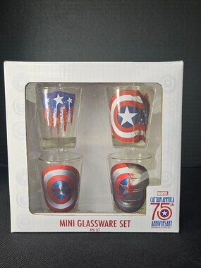 Marvel Captain America Set Of 4 Mini Glassware Set Shot Glasses 75th Anniversary